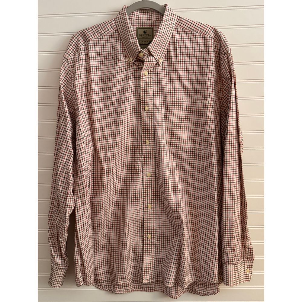 Beretta Classic Check Button Down Dress Shirt Casual Business Red White XL‎
